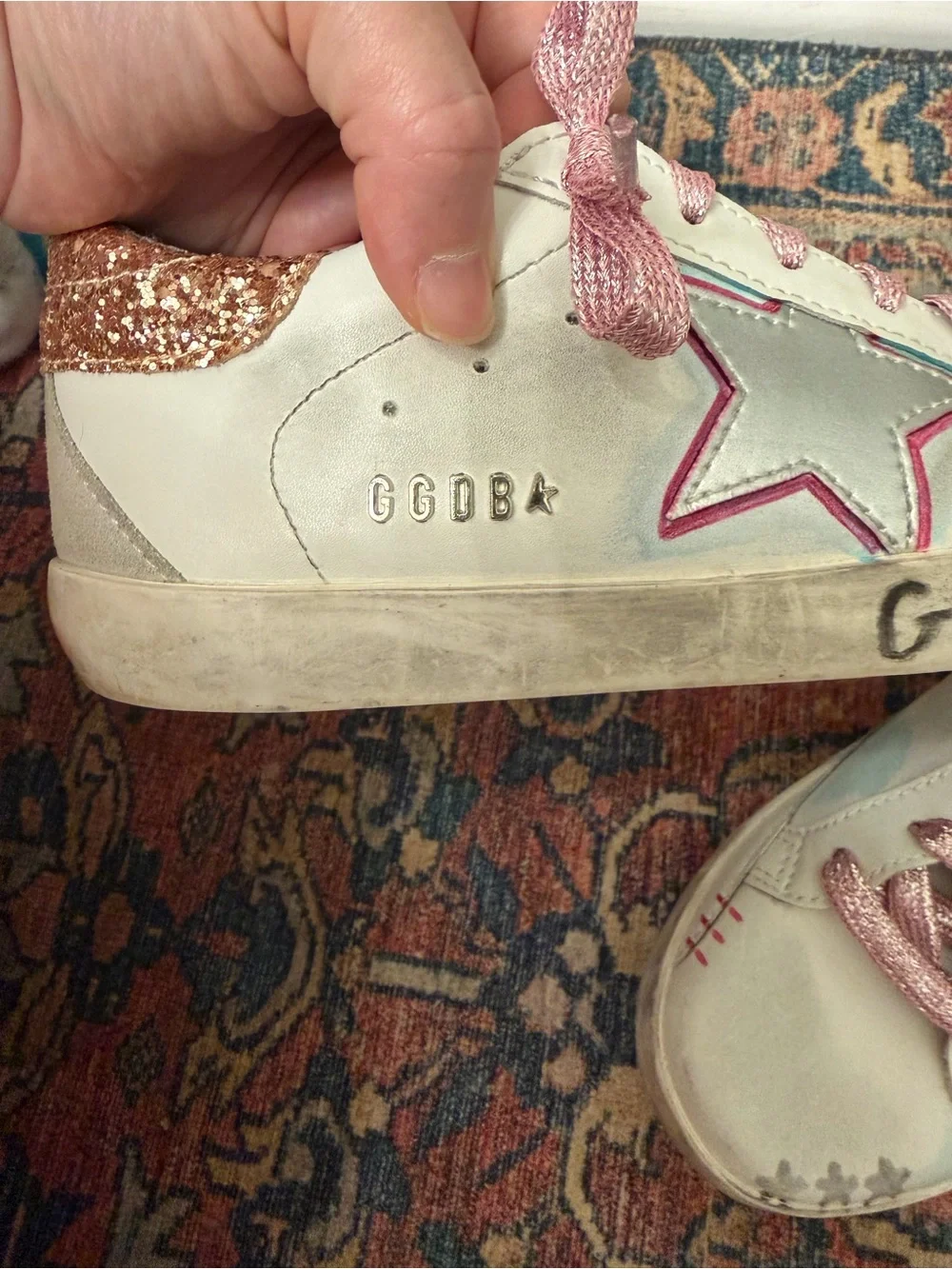 Golden Goose Women’s White Sneakers with Pink Accents